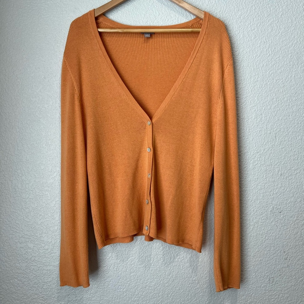 J. Jill Orange Button Front V-neck Cardigan, L
